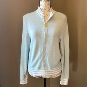 St. John, Small, light blue/winter white zip cardi